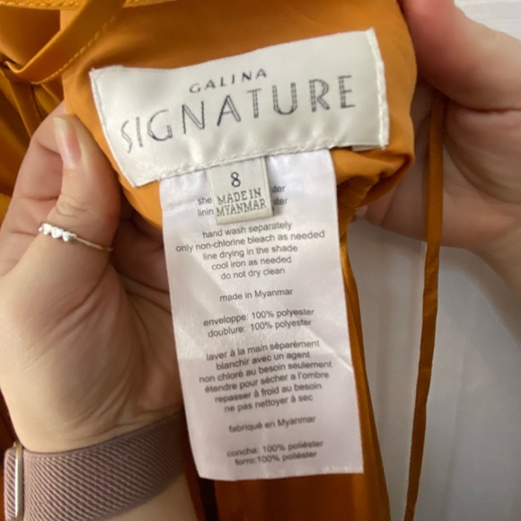 Galina Signature Cowl Neck Spaghetti Strap Dress in Marigold GS290035 - Picture 4 of 10